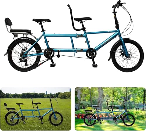 Tandem-Fahrrad zum Radfahren, klassisches Tandem-Beach-Cruiser-Fahrrad für Erwachsene, 20-Zoll-Räder, City-Tandem-Klapprad, Dreisitzer, 7-Gang-verstellbar, maximale Belastung 200 kg, Größe 2