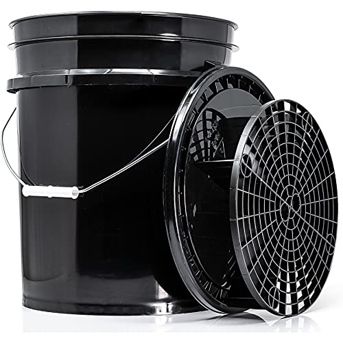 detailmate Black&White Set | Magic Bucket Wasch Eimer 20 Liter/5GAL + Schmutzsieb + Deckel schwarz | Zubehör für die professionelle Auto Handwäsche | Ideal für Autowäsche Autopflege