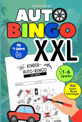 Auto Bingo XXL – Die perfekte Reisebeschäftigung für Kinder: Abwechslungsreiche Beschäftigung für lange Autofahrten und Reisen, Reisespiele für Kinder ab 4 Jahre