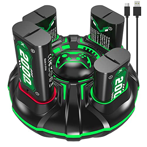 4 x 2000 mAh Wiederaufladbarer Akku mit Ladegerät für Xbox One, Controller-Akku für Xbox One S/Xbox One X/Xbox One Elite Wireless Controller, langlebiger intelligenter Schutz