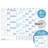 Häfft® XXL Wandkalender 2025 groß A1+ (89 x 63 cm) "Blau" 15 Monate Nov 2024 - Jan 2026 + gratis A4-Jahresplaner, Wandplaner Jahreskalender gefalzt - nachhaltig & klimafreundlich