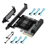 PCIE 4X SATA Karte 6 Ports, mit 6 SATA Kabel und Low Profile Halterung, PCIE zu SATA 3.0 6 Gbps Controller, PCIE zu SATA Erweiterungskarte, SATA Controller, SATA PCIE Karte, ASM1166 Chip