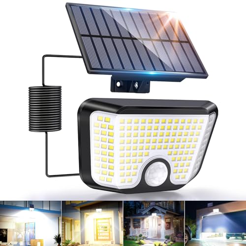 LaiTeny Solarlampen für Außen mit Bewegungsmelder, 155 LED Solar Strahler Aussen Solar-Split Lampe, IP65 Wasserdichte Winterfest 270° Beleuchtungswinkel Aussenleuchte für Garten, Garage