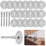 Diamant Trennscheibe, 20Pcs Sägeblatt, 22 mm Trennscheiben Set für Dremel Zubehoer, Diamantscheibe Mini Diamant Schneidscheibe mit 4 Stück 3 mm Dorn für Holz, Fliese, Glas, Stein (20)