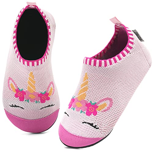 Kyopp Hausschuhe Kinder Junge Mädchen Pantoffeln Rutschfest Barfussschuhe Kindergarten Slippers für Atmungsaktive Weich Lauflernschuhe Kleinkinder Schuhe(Einhorn Rosa 28/29EU)