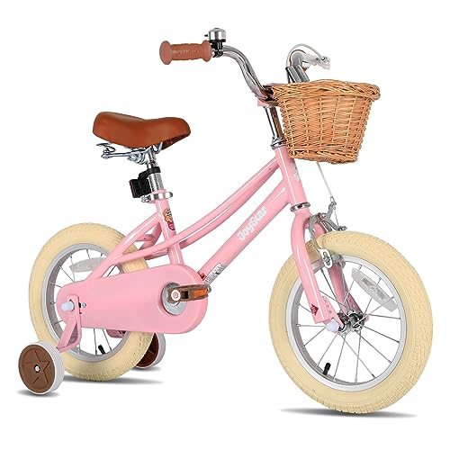 JOYSTAR 14 Zoll Kinderfahrrad für Kleinkinder 3-5 Jahre Mädchen, Mädchenfahrrad mit Stützrädern & Korb, Kinderfahrrad rosa