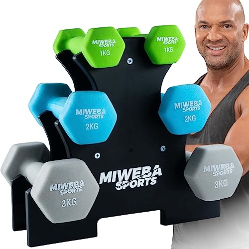 Miweba Sports Neopren/Vinyl Hantelset/Hantelständer | 𝐏𝐫𝐨𝐟𝐢 Hantel - Hexagon Hanteln Sets 1.0-3.0 Kg - Kurzhanteln - Kurzhantel Set - Gymnastikhanteln - Hantel Set - Dumbbell