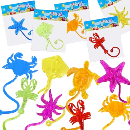 SULOLI 30 Stück Meerestiere Klatschhand Kinder Bunte Glibberhand Klebrige Hände für Kinder Give Away kleine Geschenk Party