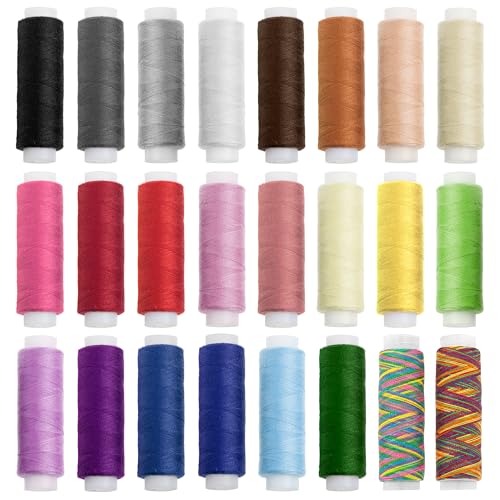 Nähgarn-Set: 24 Rollen Nähgarn für die Nähmaschine in verschiedenen Trend- und Standardfarben; aus 100% Polyester; Länge: je 100 m