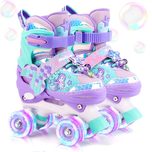 Meerjungfrau Kinder Rollschuhe für Mädchen 4 Größen Verstellbar Mit Leuchtenden Rädern Roller Skates für Anfänger Weihnachts und Geburtstags Geschenke