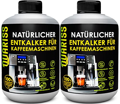 QUARISS 100% Natürlich Entkalker Kaffeevollautomat - Kaffeemaschinen Entkalker, Kaffeemaschine & Kaffeevollautomaten, Kompatibel Mit Allen Herstellern, Reiniger Kaffeevollautomat, Kalklöser, 2x500ml