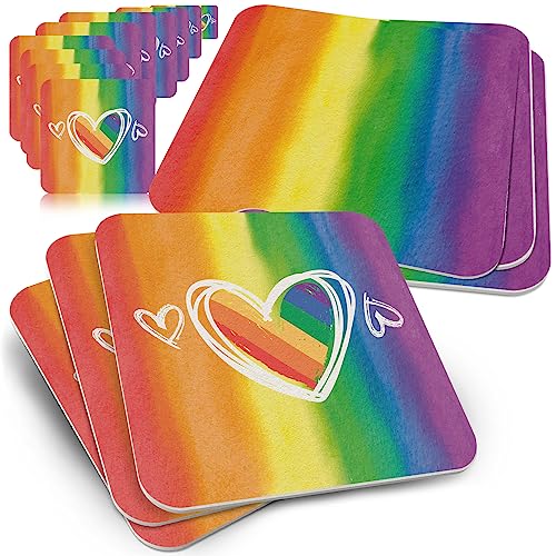 Funke & Brand LGBTQ+ Regenbogen Bierdeckel - 50er Set - Pride Flag Untersetzer für Gläser, Flaschen und Tassen - Bierdeckel aus Holzschliffpappe - Peace Flagge CSD Pride Queer Friendly