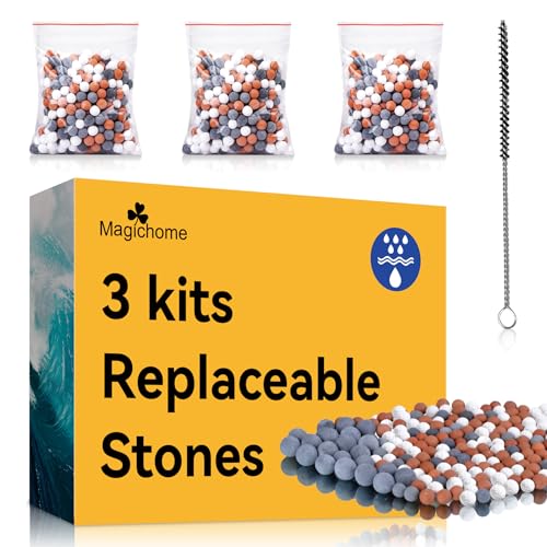 Magichome Mineralperlen Nachfüllset 3 Kits Filterstein für Duschkopf, Mineralsteine zu Entfernung Chlor und Reinigung Dusche Wasser