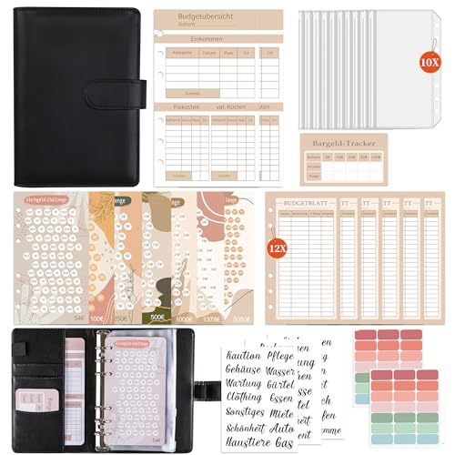 FUHOMI A6 Binder Budget Planner Deutsch - Sparchallenge Budgetplaner, Finanzplaner Haushaltsbuch, Geld Organizer, Sparbuch für Geld mit Umschlagmethode