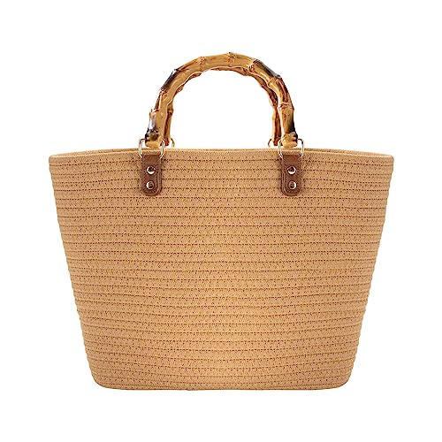 MengH-SHOP Handtasche Große Sommer Strandtasche Handgewebte Shopper Tasche mit Griff Frauen Henkeltasche für Damen Reisen und Urlaub, Khaki