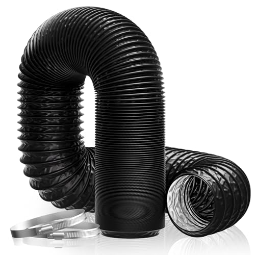 Hon&Guan ø100mm Abluftrohr, 2,5m PVC Alurohr Flex-Schlauch mit 2 Schlauchschelle Edelstahl für Mobile Klimaanlage, Trockner, Abluftventilator, Abzugshaube, Belüftungssystem, Schwarz