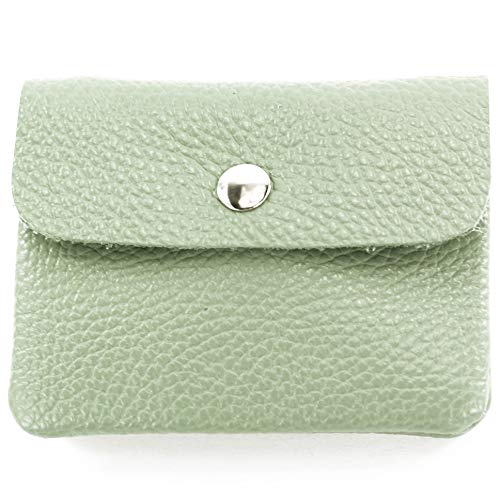 modamoda de P09 Damen Münzgeldbörse Geldbörse Portemonnaie Klein Leder Made in Italy P09, Farbe:Graugrün