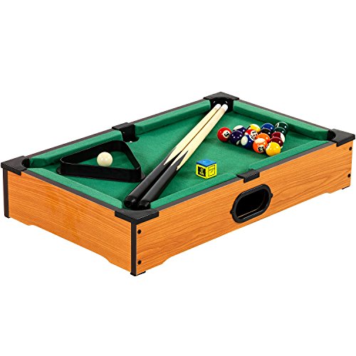 GAMES PLANET Mini Pool Billardtisch Nano inkl. Zubehör (2 Queues, Kugeln, Dreieck, Kreide), 3 Dekore, Maße: 51 x 31 x 10 cm