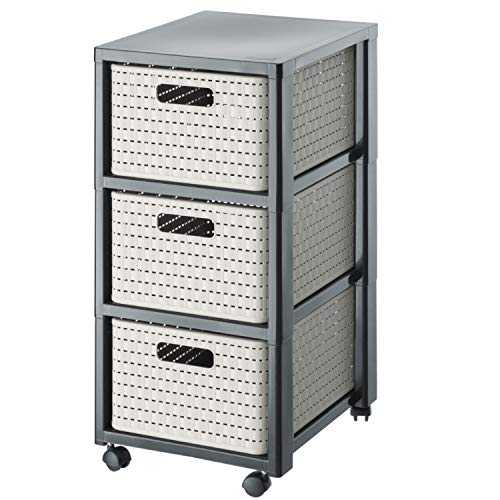 Rotho Country Rollcontainer mit 3 Schubladen in Rattan-Optik, Kunststoff (PP) BPA-frei, cappuccino, 3 x A4/18l (37.5 x 32.5 x 71.2 cm)