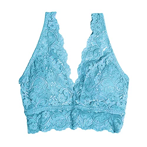 Bralette Yoga Damen Dessous Wirefree mit Strumpfband V BH BH Comfort BH Tops Damen Sexy Deep Lace Hemdchen Dessous (Mint Green, M)