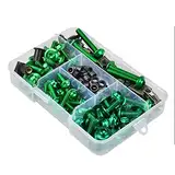 Torcarvh Motorrad Verkleidung Schrauben Kit Schrauben 177 Stück Karosserie Schrauben Mutter Ersatz CNC Legierung M6 M5 Motorräder Bolzen Clip Mutter für Motorrad Auto Zubehör (177 PCS-Grün)