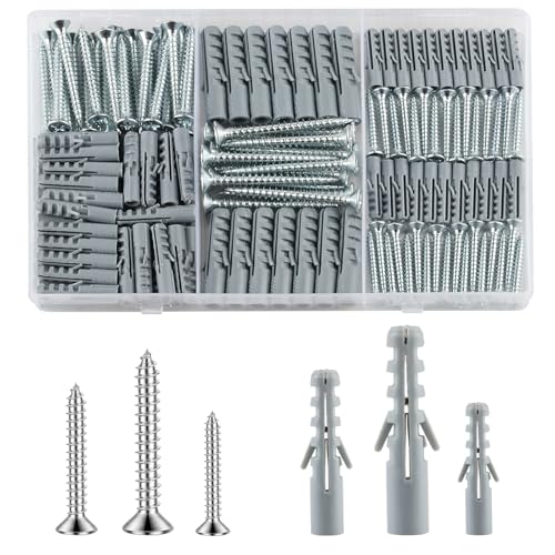 230 Stk Schrauben und Dübel Set (115 x Schlagdübel, 115 x Gipskarton Schrauben), Mauerwerksziegel Betonwand Selbstbohrende Schrauben und Gipskartondübel Ankerbolzen, M3,5/M4/M5/M6/M8