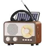 Radio Tragbar AM/FM/SW Outdoor Solar Retro Radio mit Bluetooth Lautsprecher Klein mit Stromkabel,Küchenradio Büro Handyständer Unterstützt USB/TF/AUX Funktion für Wandern Camping Geschenke für Männer