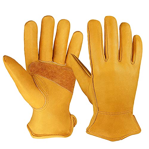 OZERO Arbeitshandschuhe,Lederhandschuhe zum Arbeiten, Gartenarbeit (Gelb(1 Paar), L)
