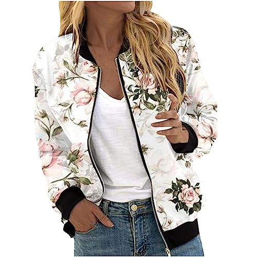 Bomberjacke Damen Gutschein zum ausdrucken Bomberjacke Damen Casual Frühlingsjacke Einfarbig Übergangsjacke Sommerjacke mit Reißverschluss Leichte Pilotenjacke Kurze Fliegerjacke Langarm Outwear