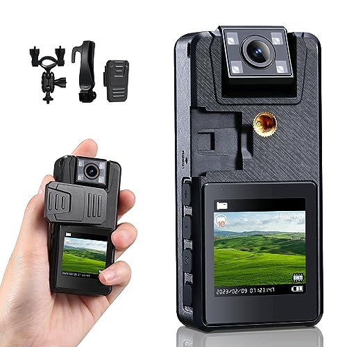 Hoestr 64GB Body Camera, 1296P Body Cam (2500mAh) mit 180° Drehbarer Linse und 3 Stabilen Clips, Bodycam Körperkamera für Lieferung Reiten Indoor