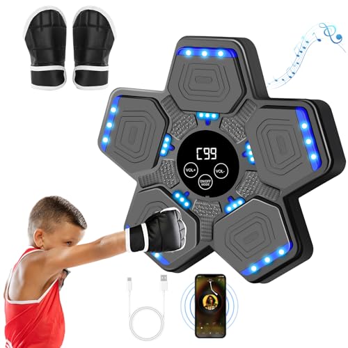 NZQXJXZ Music Boxing Machine für Kinder und Erwachsene, Intelligente Bluetooth Boxautomat mit Boxhandschuhen, Wandmontierte Elektronische Boxmaschine mit Musik für Home Fitnessstudio Training Indoor