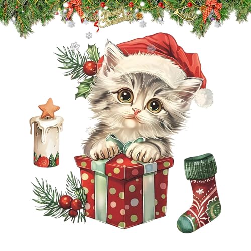 Wandaufkleber mit Katzen-Motiv, Cartoon-Weihnachtsmütze, Katzen-Wandaufkleber, Küchen-Wandkunst, abziehen und aufkleben, abnehmbare Wanddekor-Aufkleber für Toilettendeckel