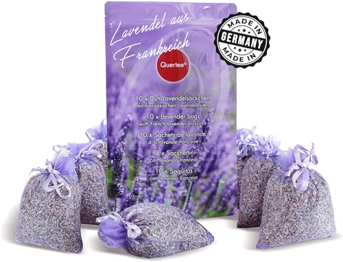 Quertee 10 Lavendelsäckchen Lavendel Duftsäckchen mit französischem Lavendel als Mottenschutz im Kleiderschrank | Raumduft - 100 g Lavendel