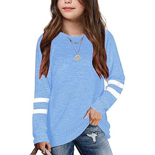 TinaDeer Langarmshirt für Kinder Mädchen Streifen Longsleeve T-Shirt Lässige Lose Bluse T-Stück Baumwolle Rundhals Langarm Tops für 4-13 Jahre Teenager Mädchen