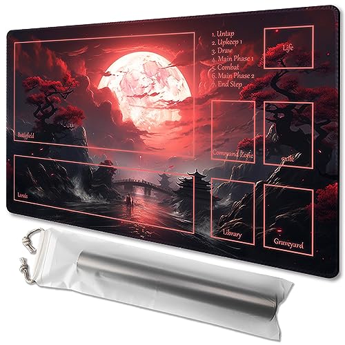 MTG Playmat, Größe 61 x 35,6 cm, kostenlose Tasche, rutschfeste Rückseite, ideal für Kartenspiel-Enthusiasten, TCG-Spielmatte, Mauspad, Blutmondgeheimnisse (Deck)