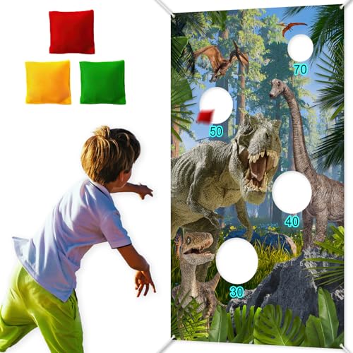 Avezano Dinosaurier-Wurfspiel, 3 Sitzsäcke, Dinosaurierwelt, Wurfspiel, Hintergrund für Indoor-Outdoor-Aktivitäten, Dinosaurier-Geburtstagsparty-Zubehör, Dino-Wurfspiele, Familientreffen, Party