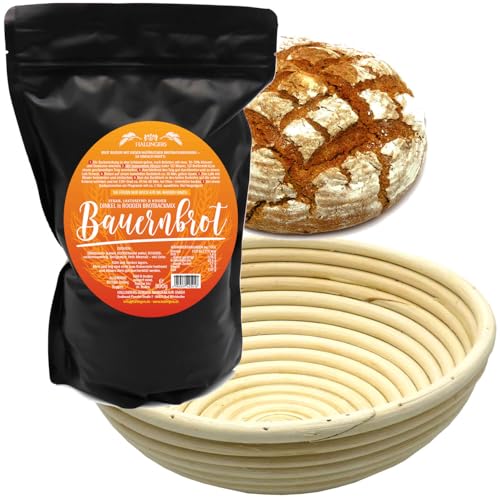 Hallingers Set Bauernbrotmix, Backmix und Gärkorb - Natürliche Brotbackmischung frisch aus der Mühle im Gärkorb-Set (Set) - Muttertagsgeschenk & Geschenkideen zum Vatertag | Neues Zuhause Ruhestand Fr