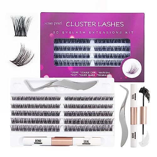 Wimpern Extensions 120 Büschel DIY Lash Extension Set Einzelne Wimpern mit Wimpernkleber und Pinzette für Anfänger Wimpernverlängerung zu Hause Individual Lashes 10-16mm C/D Curl - OP01