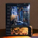 FUNPOLA 3D Holzpuzzle Book Nook Kit, Autowerkstatt Miniatur-Puppenhaus Bücherregal Einsatz mit LED-Leuchten, DIY mechanische Garagenmodelle Dekoration für Erwachsene (Autowerkstatt)