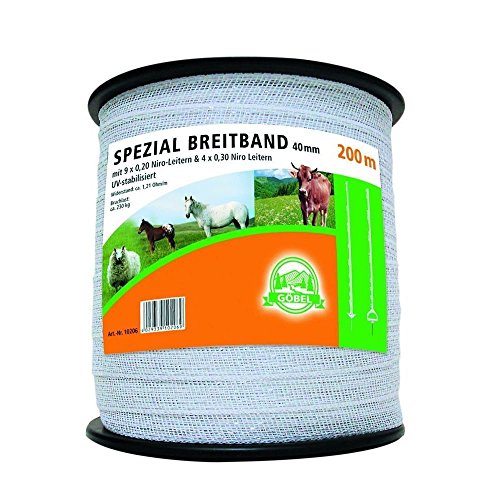 Göbel Weidezaun Spezial Breitband 200m 40mm 13 Niroleiter 1,21 Ohm/m UV Stabilisiert