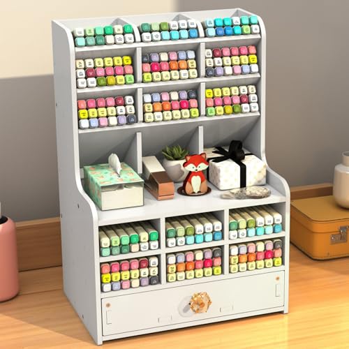 Alleshelfer Marker Organizer, SchreibtischOrganizer, Stiftehalter-Schreibtisch mit Schublade, DIY-Stifthalterbox, Schreibtisch-Aufbewahrungsregal für Büro, Schule und Zuhause