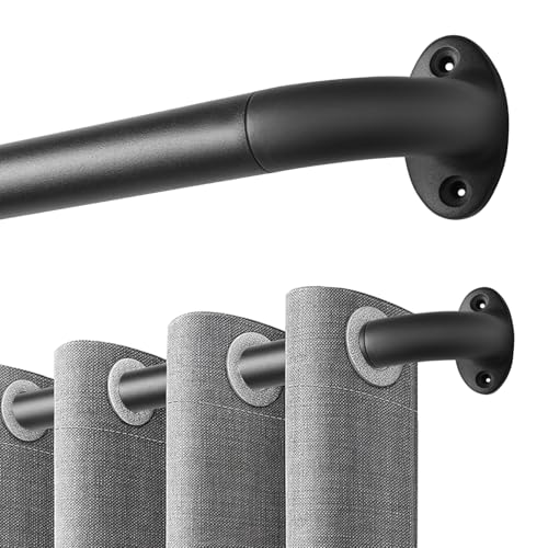 Qlfyuu Gardinenstange Schwarz Metall Vorhangstangen Ausziehbar 76-310cm, 25mm Durchmesser Gardinenstange für Schlafzimmer, Wohnzimmer, Verdunkelungsvorhänge