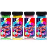 Hopser Food Fun Zuckerwatte Zucker Set 4 Sorten, Blaubeere, Apfel,Erdbeere,Vanille, je 100g für Zuckerwatte Maschine AZO Frei Aromazucker Farbzucker Backen Dekorieren