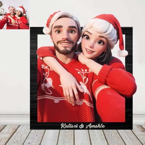 Personalisiertes 3D-Foto-Holzschild im Cartoon-Stil, individuelle Karikatur-Bilderrahmen-Schild, Geschenke für Hochzeit, Familie, Jahrestag, Weihnachten, Geburtstag, Paar, Wandkunst-Dekor