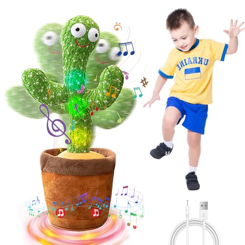 Sprechender Kaktus,Kaktus Spielzeug Nachsprechen,Dancing Cactus Original,Singender Kaktus Plüschtiere,Geschenke für Kinder,Lieder (Singen+Tanzen+Wiederholen+Leuchtend+Aufzeichnung) USB Wiederaufladbar