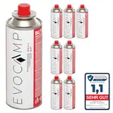 EVOCAMP 8x Stück Butan Gaskartuschen 227g Typ MSF-1a Bajonett Ventil ideal für Campingkocher, Gasheizung, Unkrautbrenner, Camping Gas Butangas Kartusche, Universaldruckgasdose für Camping und BBQ