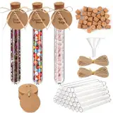 30 Stück Reagenzglas mit Korken, 16x100mm Reagenzglas Kunststoff, Transparent Reagenzgläser mit 50 Stück Kraftpapieranhänger, 20m Hanfseil und 1 Trichter für Liquids Bonbons Spices Hochzeit Deko