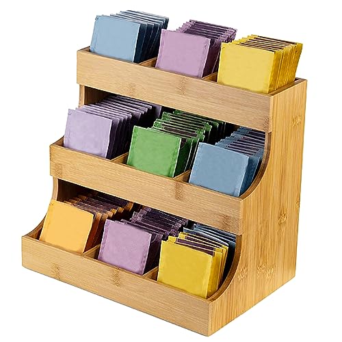 Neroyaner Teebeutel Organizer für 180 Teebeutel vertikale 3 lagige Teedose aus Holz eleganter Teebeutelhalter für Café Zuckerpäckchen Milchkännchen