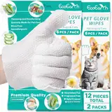 EcoEarth Pet Bathing Wipes for Dogs & Cats, Cleaning & Deodorizing Grooming Gloves, Nourish Fur Glove Wipes for Daily Care and Traveling, 12 PCS/Bag