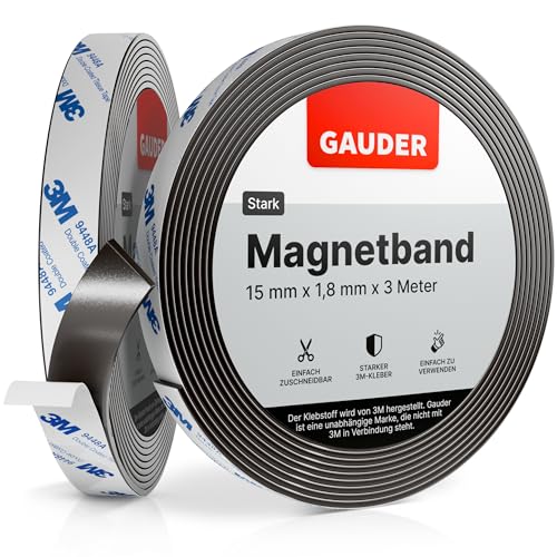 GAUDER Magnetband stark selbstklebend mit 3M Kleber | Magnetstreifen selbstklebend | starkes Magnetklebeband (3 m)